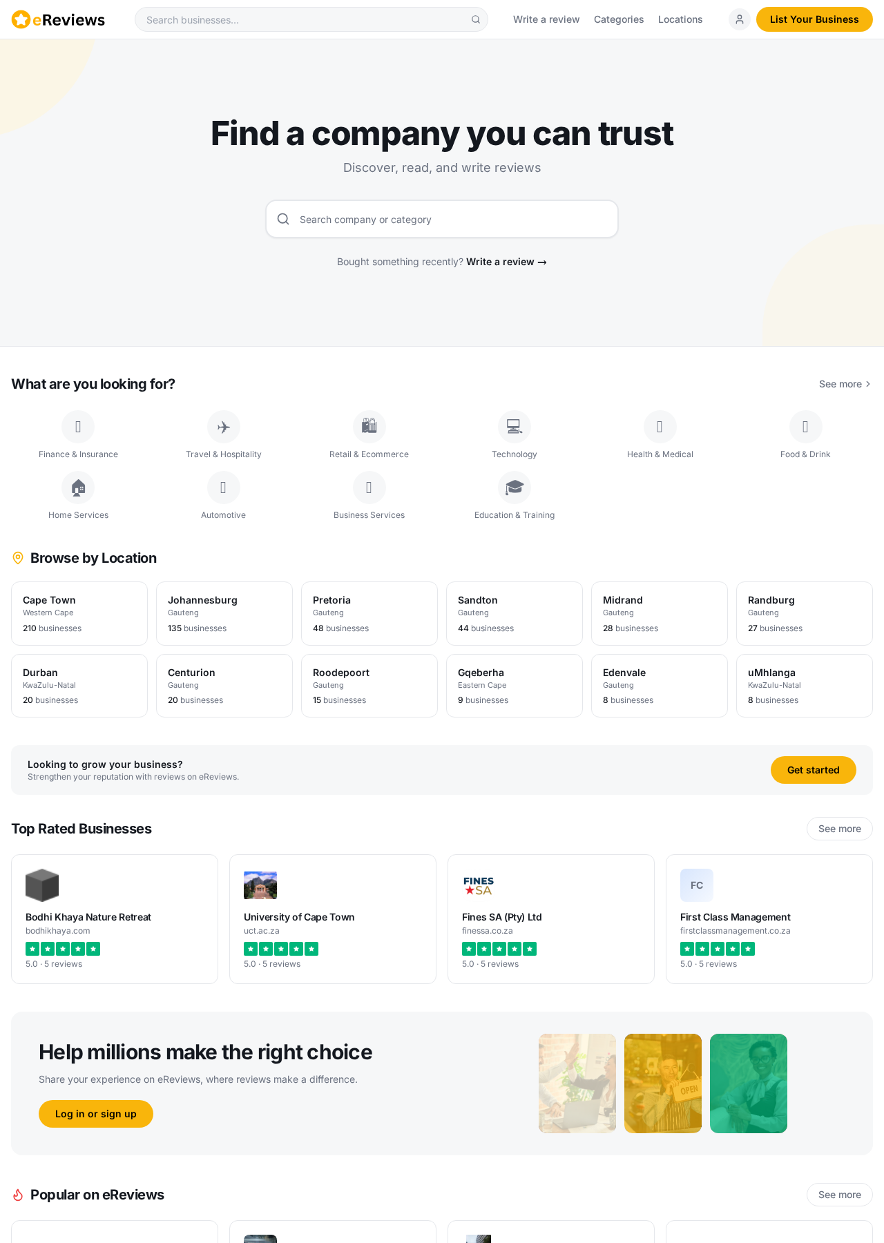 eReviews search homepage